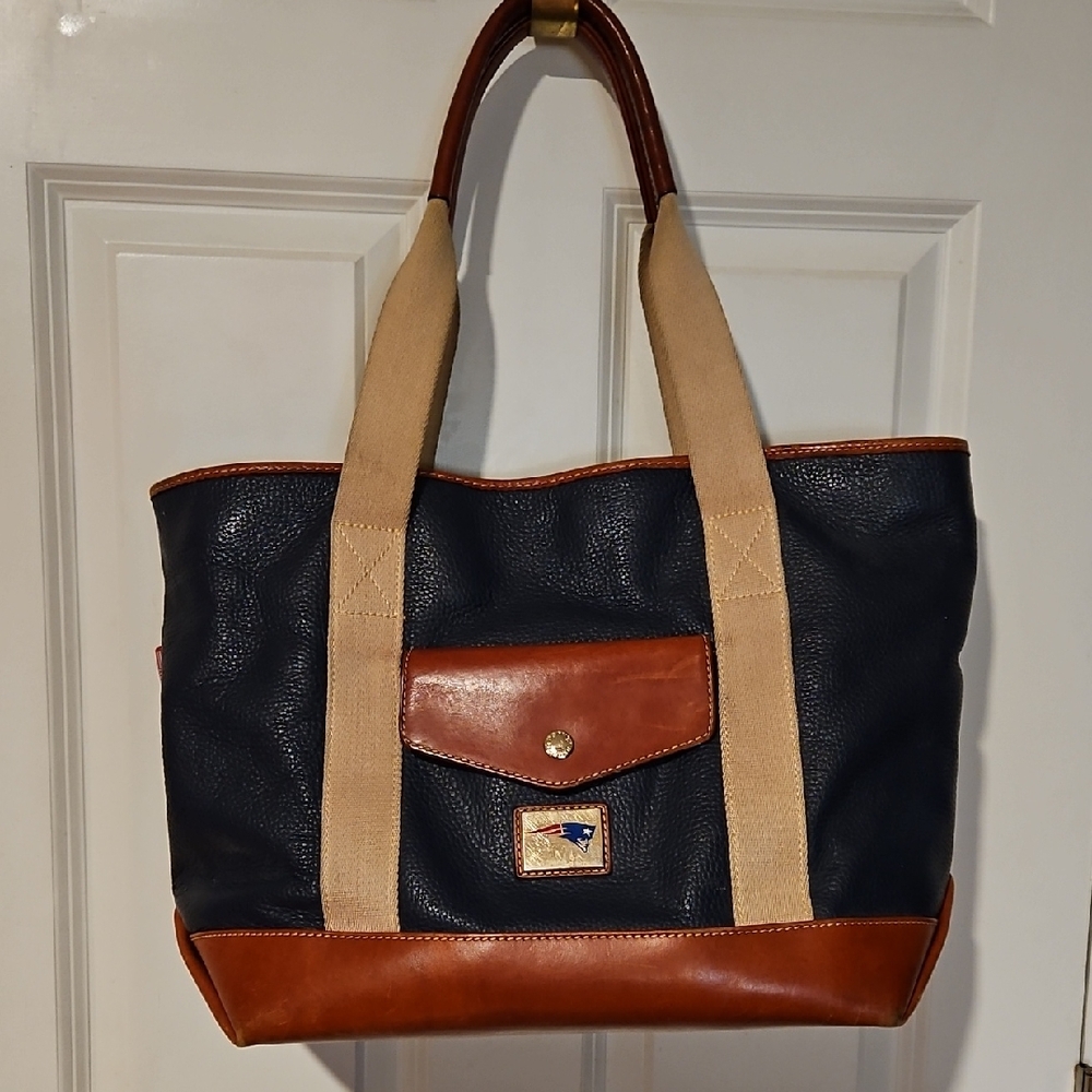 Dooney & Bourke Navy and Brown Tote with Patriots Logo